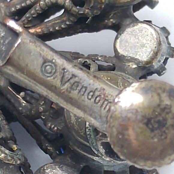 Vendome Blue Rhinestone Floral Clip Earrings, Antiqued Silver Tone, Vintage - Picture 8 of 10